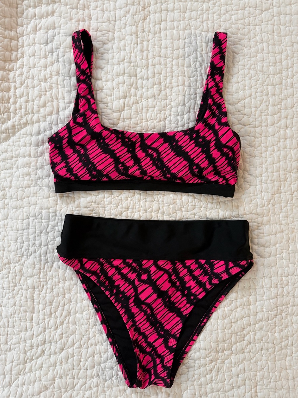 DKNY Pink and Black High Waist Two-Piece Bikini
